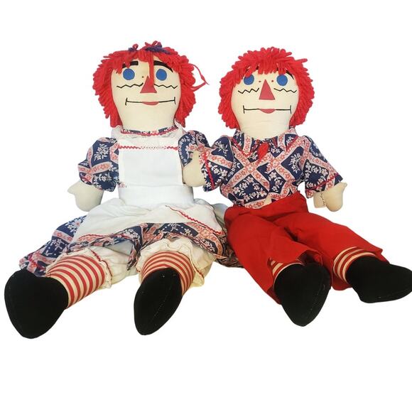 27" Vintage Homemade Raggedy Ann & Andy Doll Pair - Picture 5 of 13